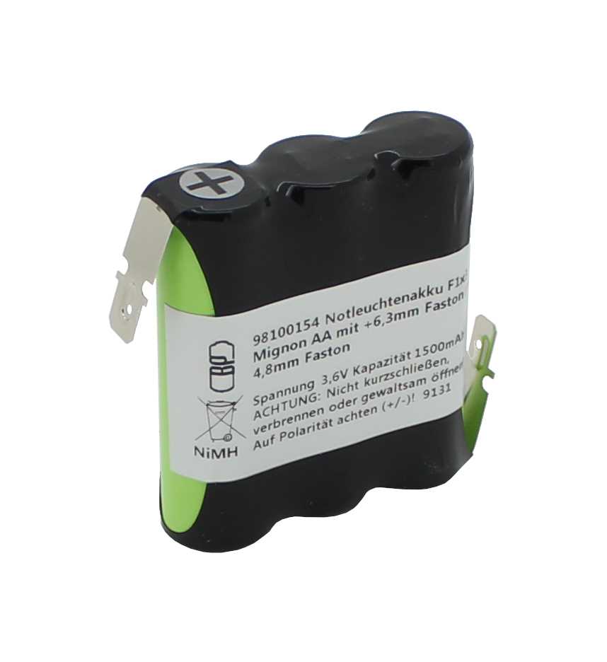 Bild von Notleuchtenakku NiMH 3,6V 1500mAh F1x3 Mignon AA mit Faston-Anschluss +6,3mm / -4,8mm