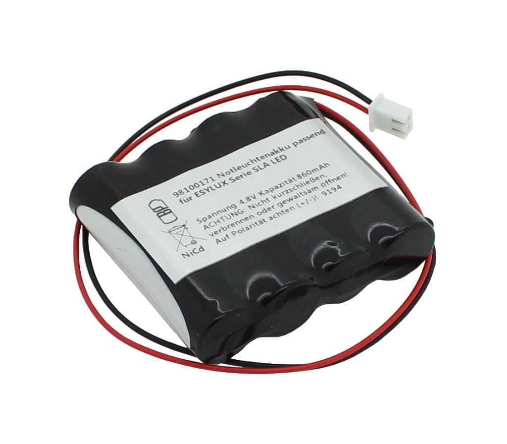 Bild von Notleuchtenakku NiCd 4,8V 860mAh F1x4 Mignon AA mit Kabel und Stecker passend für ESYLUX Serie SLA LED bis 2021